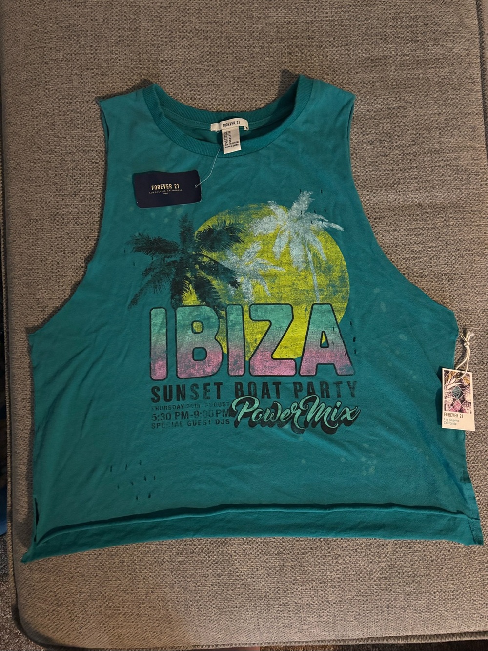 Forever 21 Teal Ibiza Graphic Muscle Tank